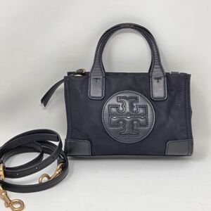 Tory Burch Ella Micro Tote in Black Nylon and Leather
